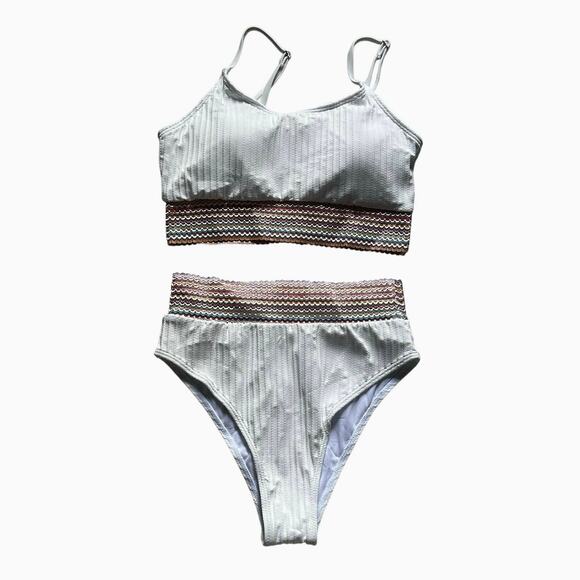 Zuvebamyo Women's Two Piece High Waist Bikini Swimsuit Set Rib White S Small NEW - Picture 2 of 10
